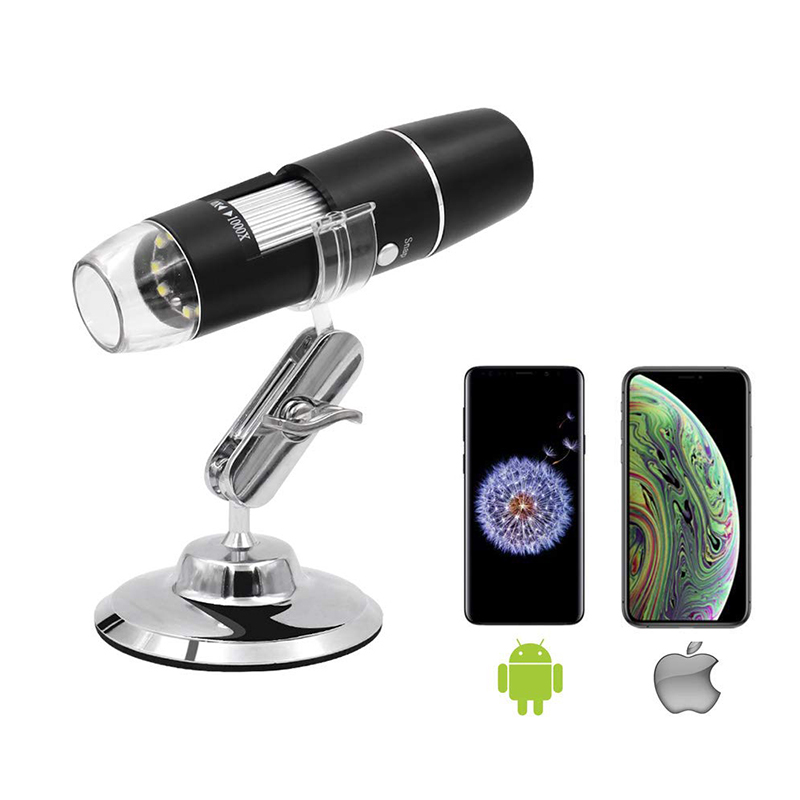 Vezeték nélküli digitális mikroszkóp 50X – 1000X, 8 LED-es nagyítású endoszkóp kamera hordtáskával és fémállvánnyal, kompatibilis az Android Windows 7 8 10 Linux Mac rendszerrel